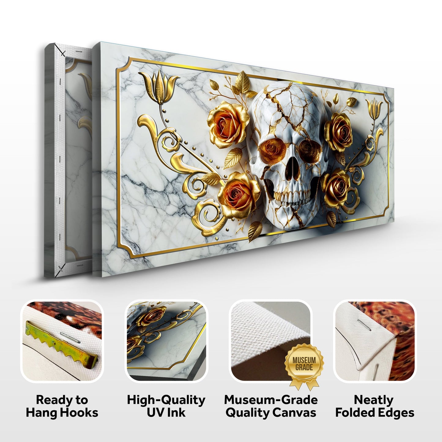 3D Rose and Skull Canvas Wall Art II