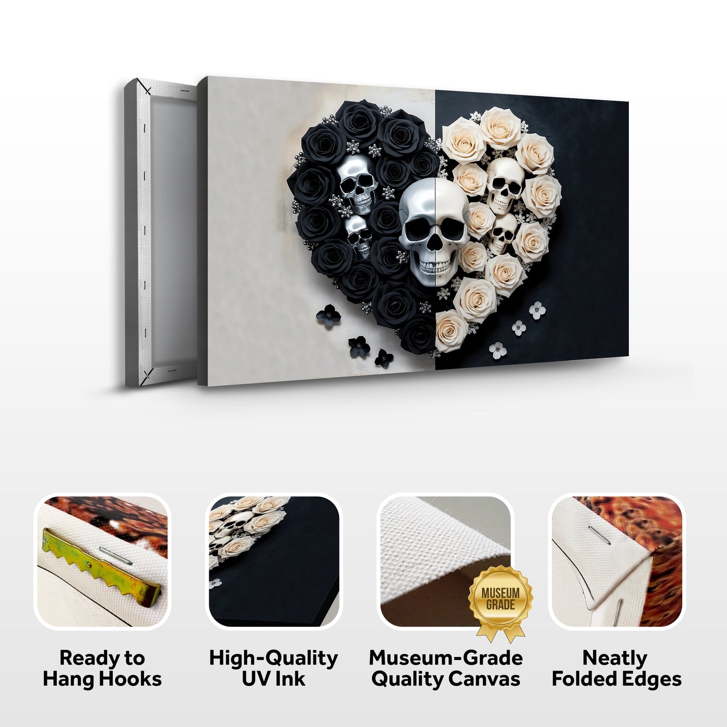 Skull and Flowers Ornate Canvas Wall Art