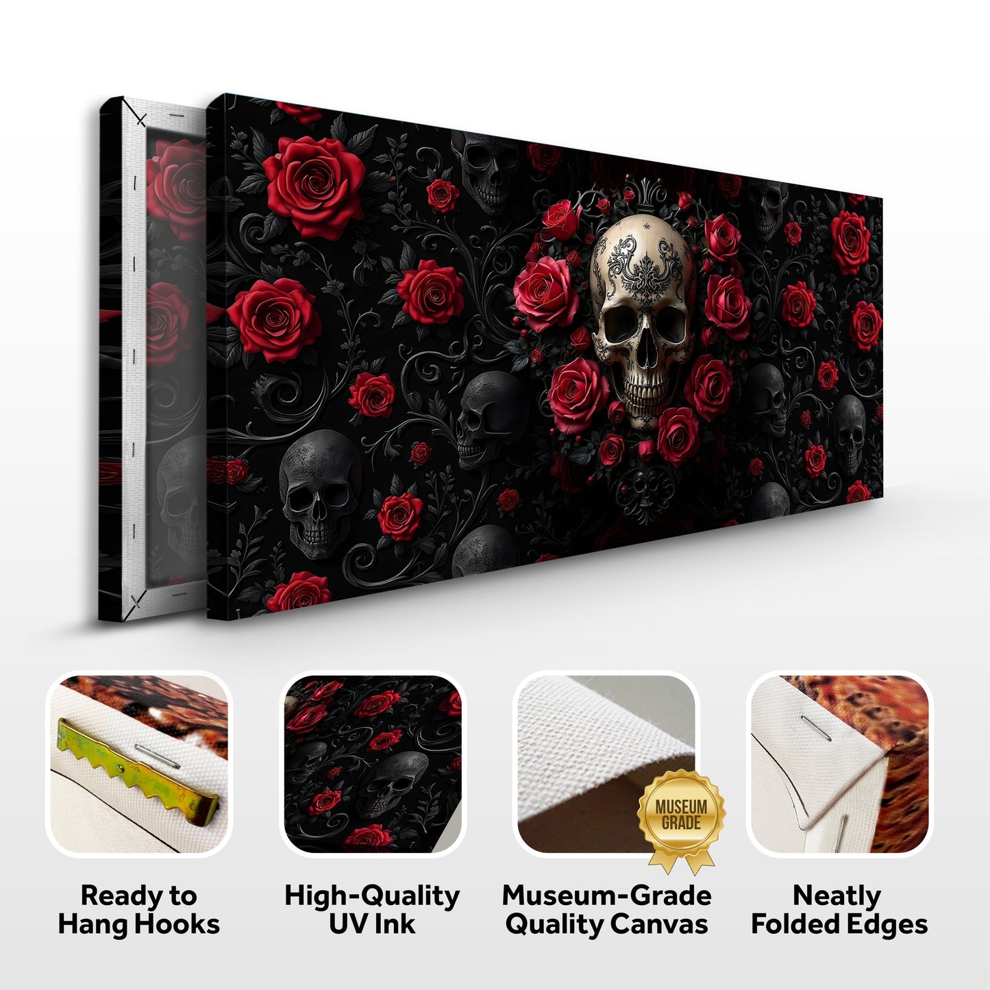 3D Rose and Skull Canvas Wall Art III
