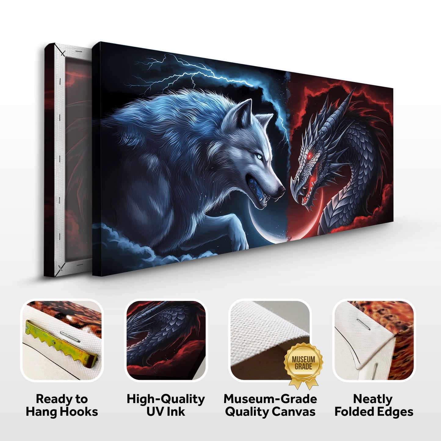 3D Dragon and Wolf Canvas Wall Art