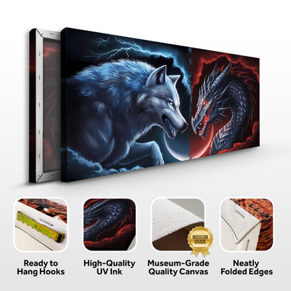 3D Dragon and Wolf Canvas Wall Art