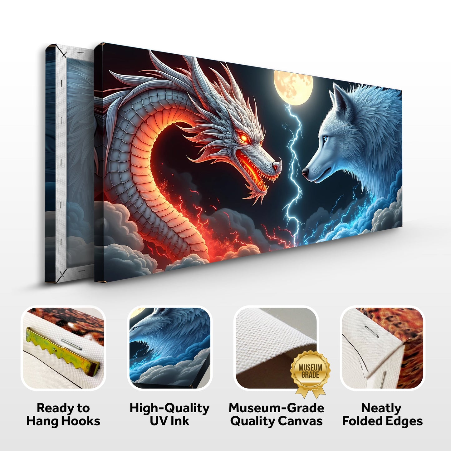 3D Dragon and Wolf Canvas Wall Art III