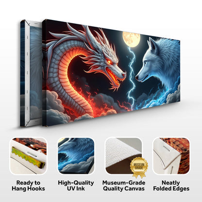 3D Dragon and Wolf Canvas Wall Art III