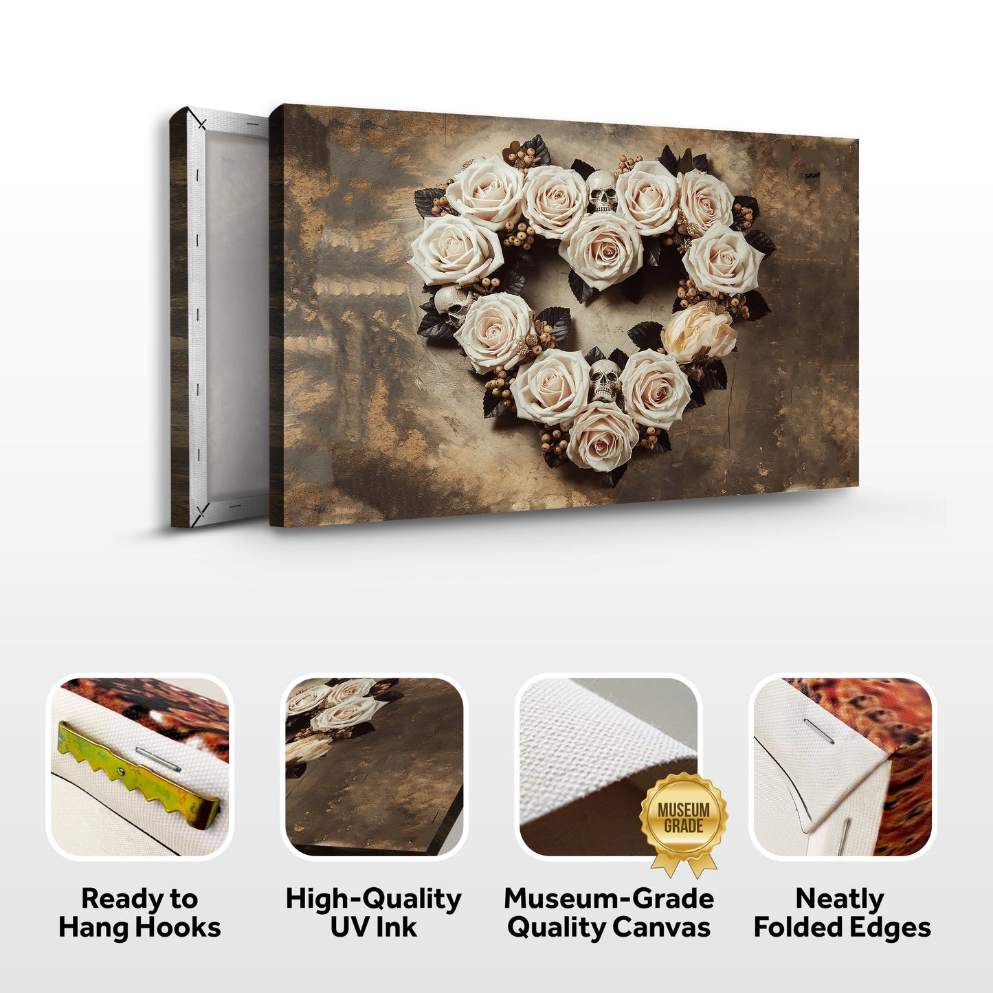 Skull and Flowers Floral Art Canvas Wall Art