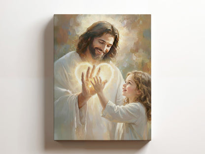 In His Hands Christian canvas wall art, a warm faith-filled scene