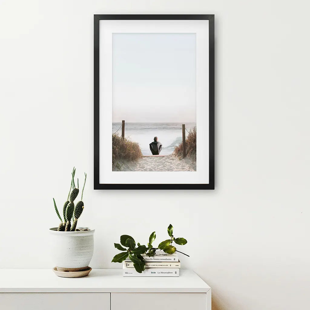 Surfer on the Beach Wall Art Print, Coastal Summer Decor