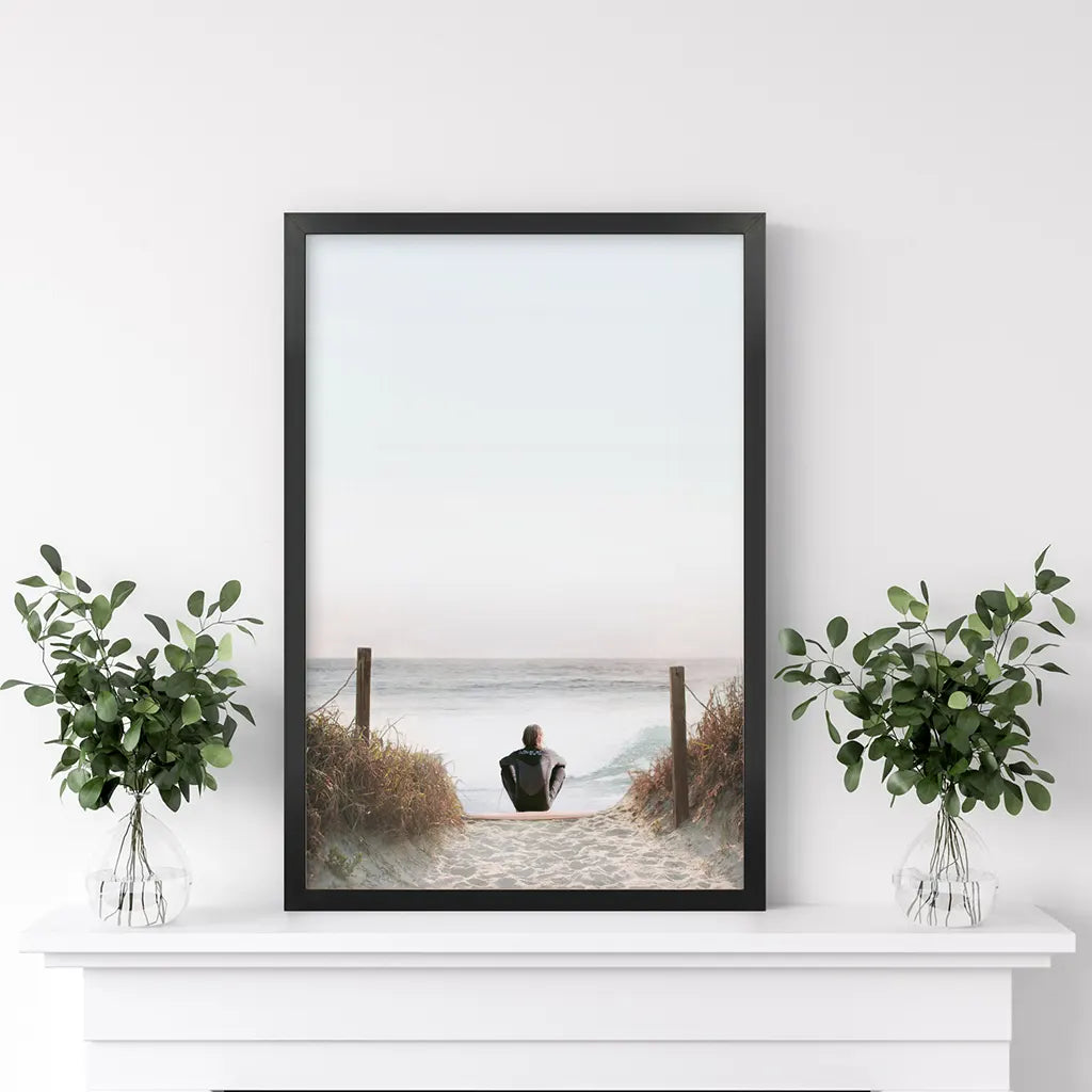 Surfer on the Beach Wall Art Print, Coastal Summer Decor