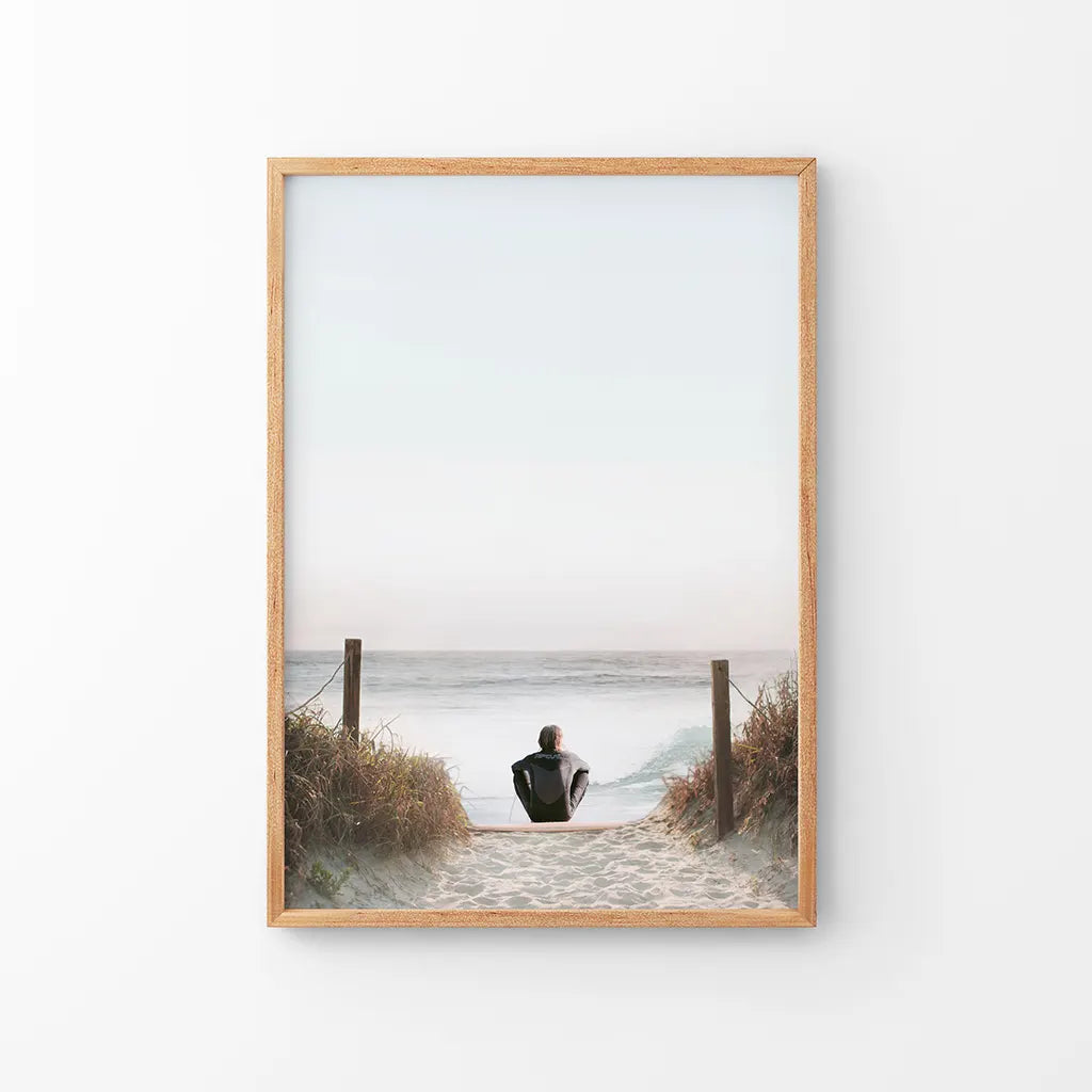 Surfer on the Beach Wall Art Print, Coastal Summer Decor