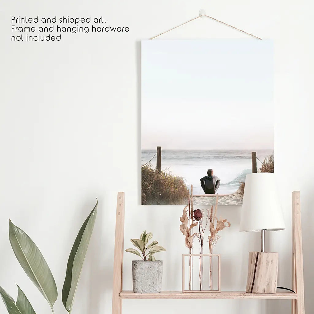 Surfer on the Beach Wall Art Print, Coastal Summer Decor