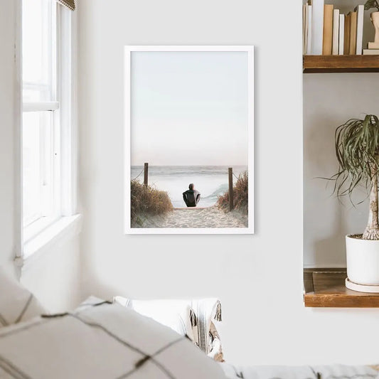 Surfer on the Beach Wall Art Print, Coastal Summer Decor
