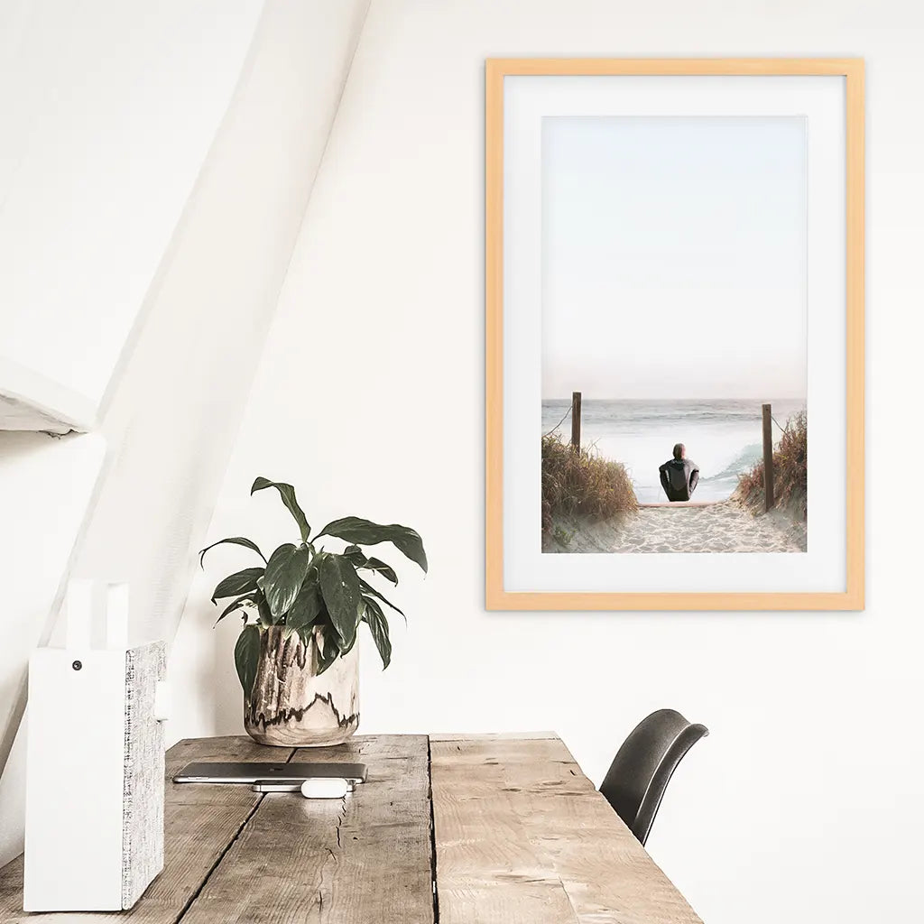 Surfer on the Beach Wall Art Print, Coastal Summer Decor