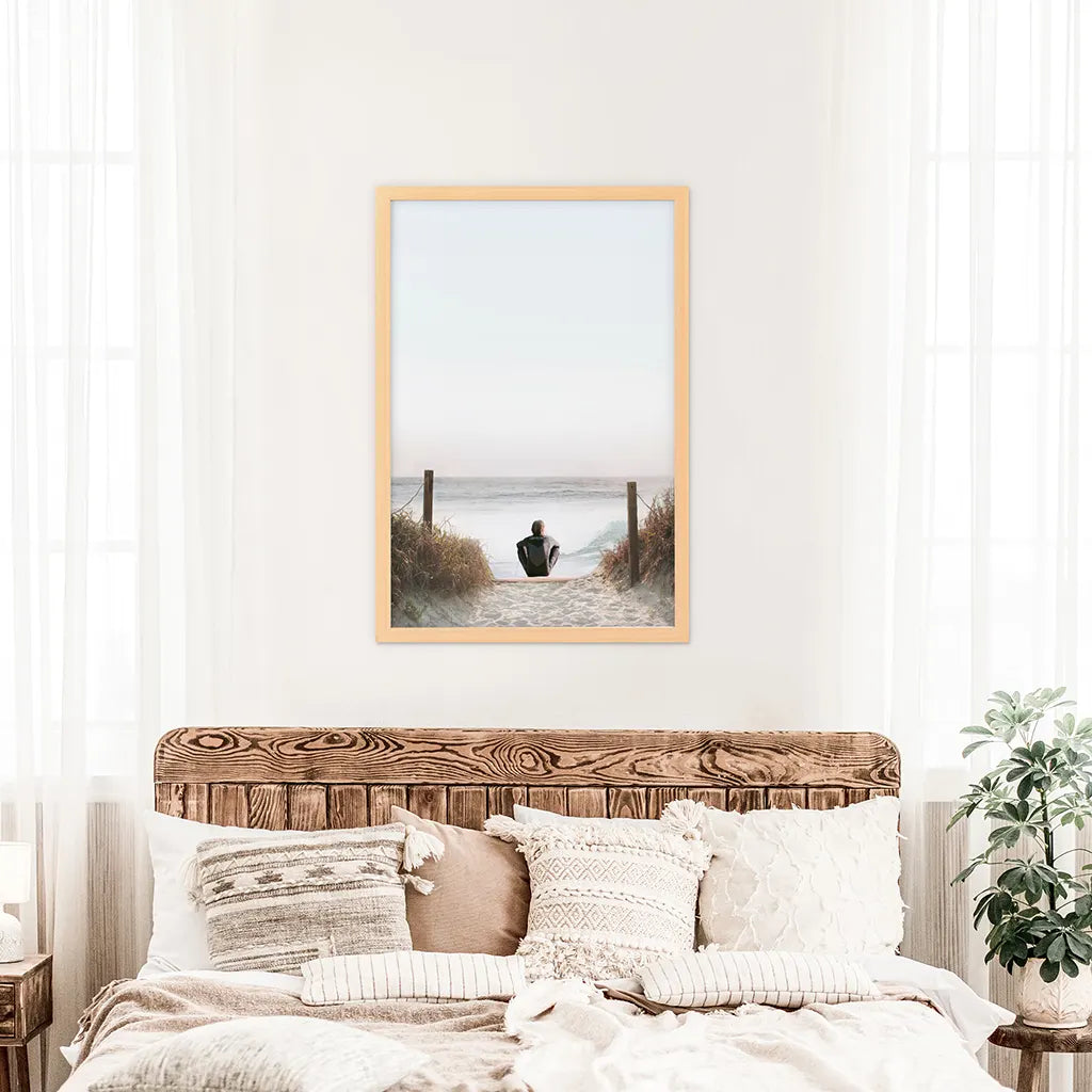 Surfer on the Beach Wall Art Print, Coastal Summer Decor