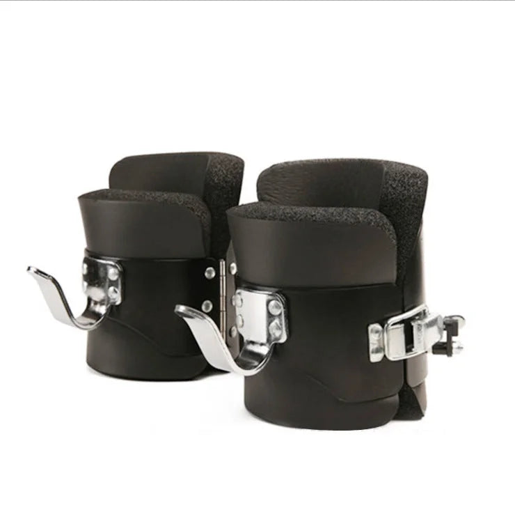 Inversion table ankle cuffs with padded foam lining and metal locking hooks