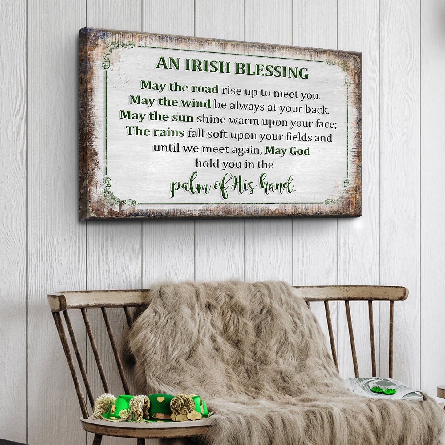 Irish Blessing farmhouse canvas wall art with traditional Celtic blessing lettering