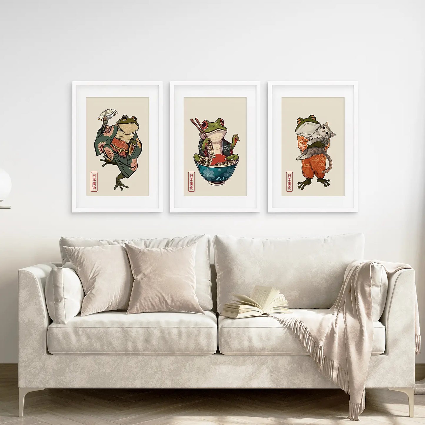Funny Frog and Cat Japanese Art Set of 3