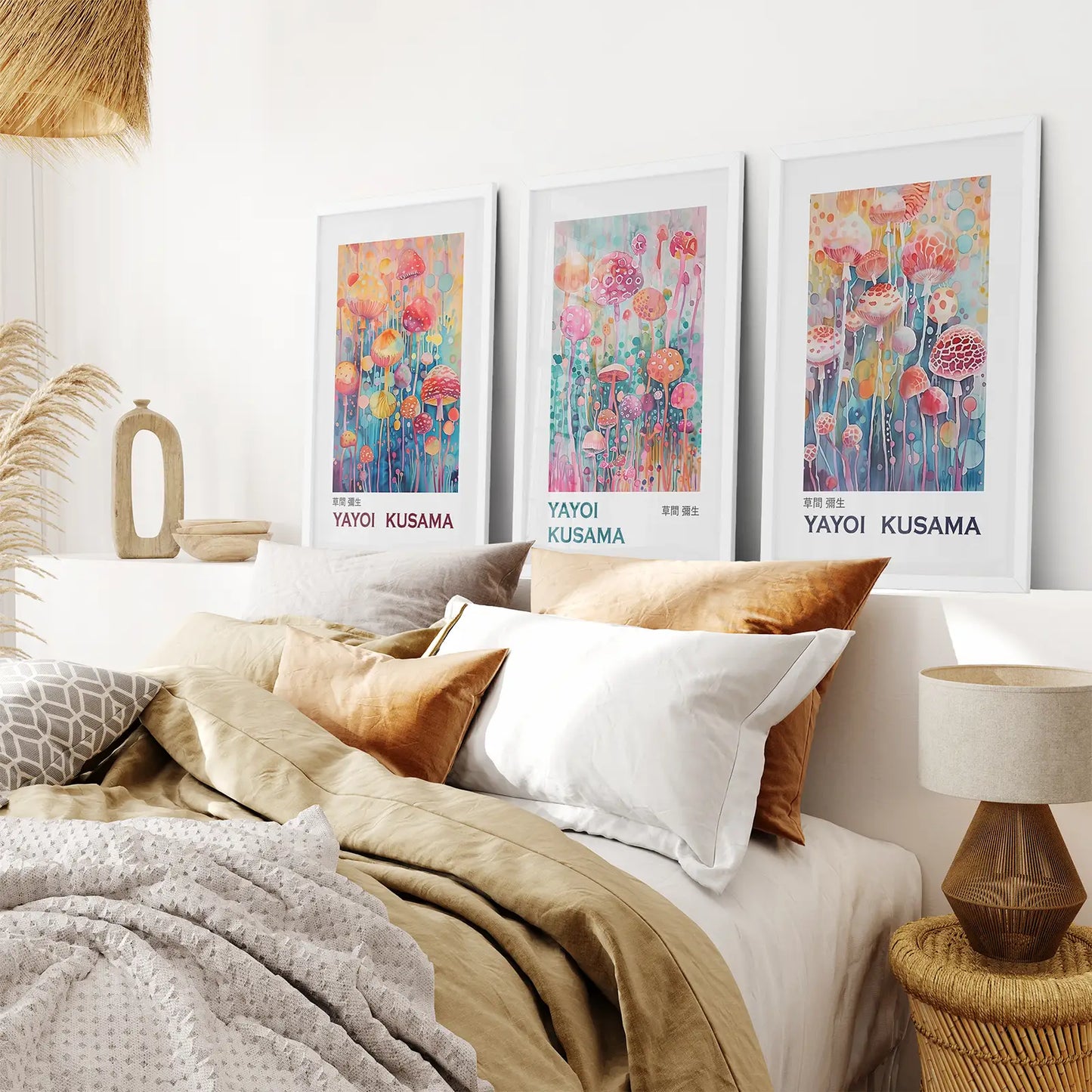 Colorful Mushroom Wall Art Set of 3 Prints Decor