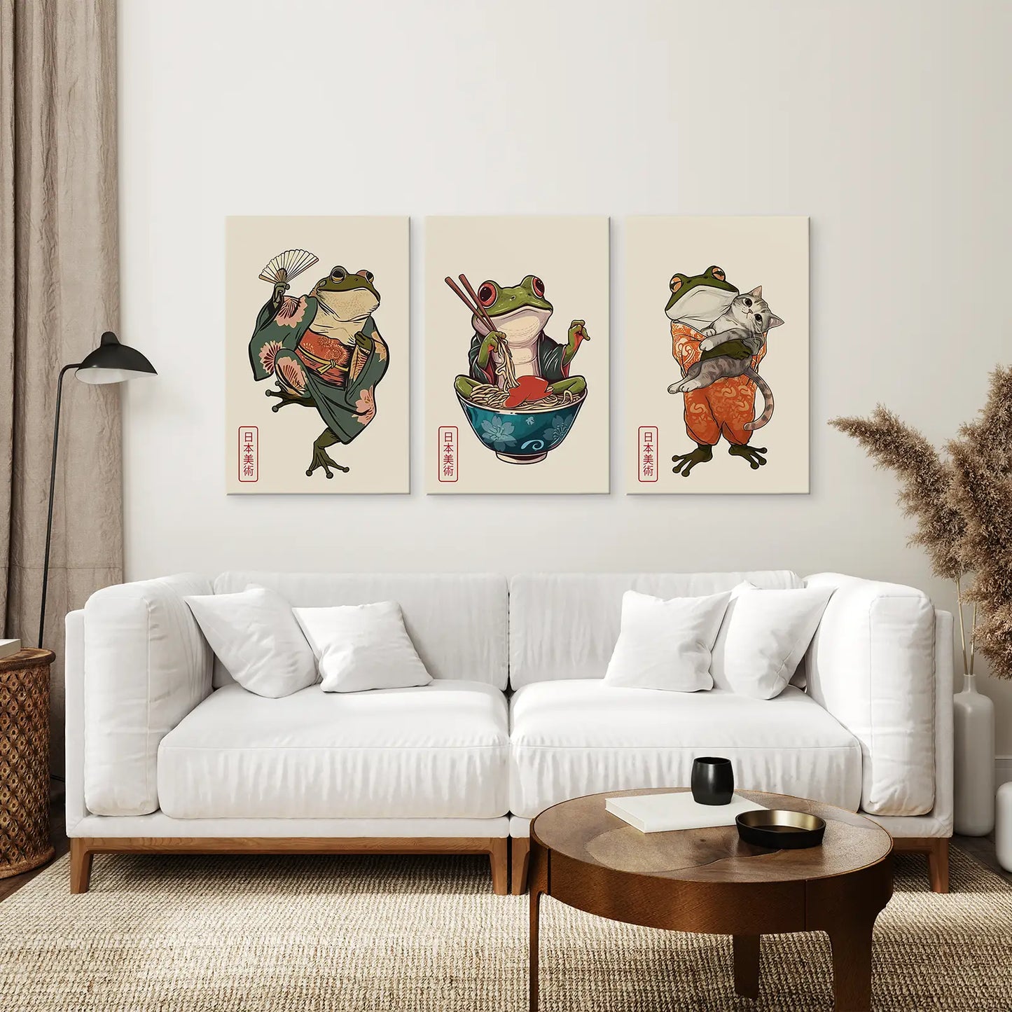 Funny Frog and Cat Japanese Art Set of 3