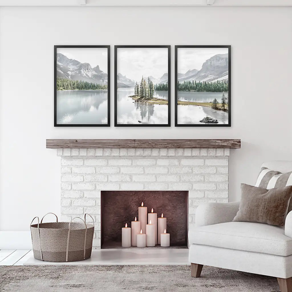 Mountain Lake Wall Art Set of 3 Nature Prints