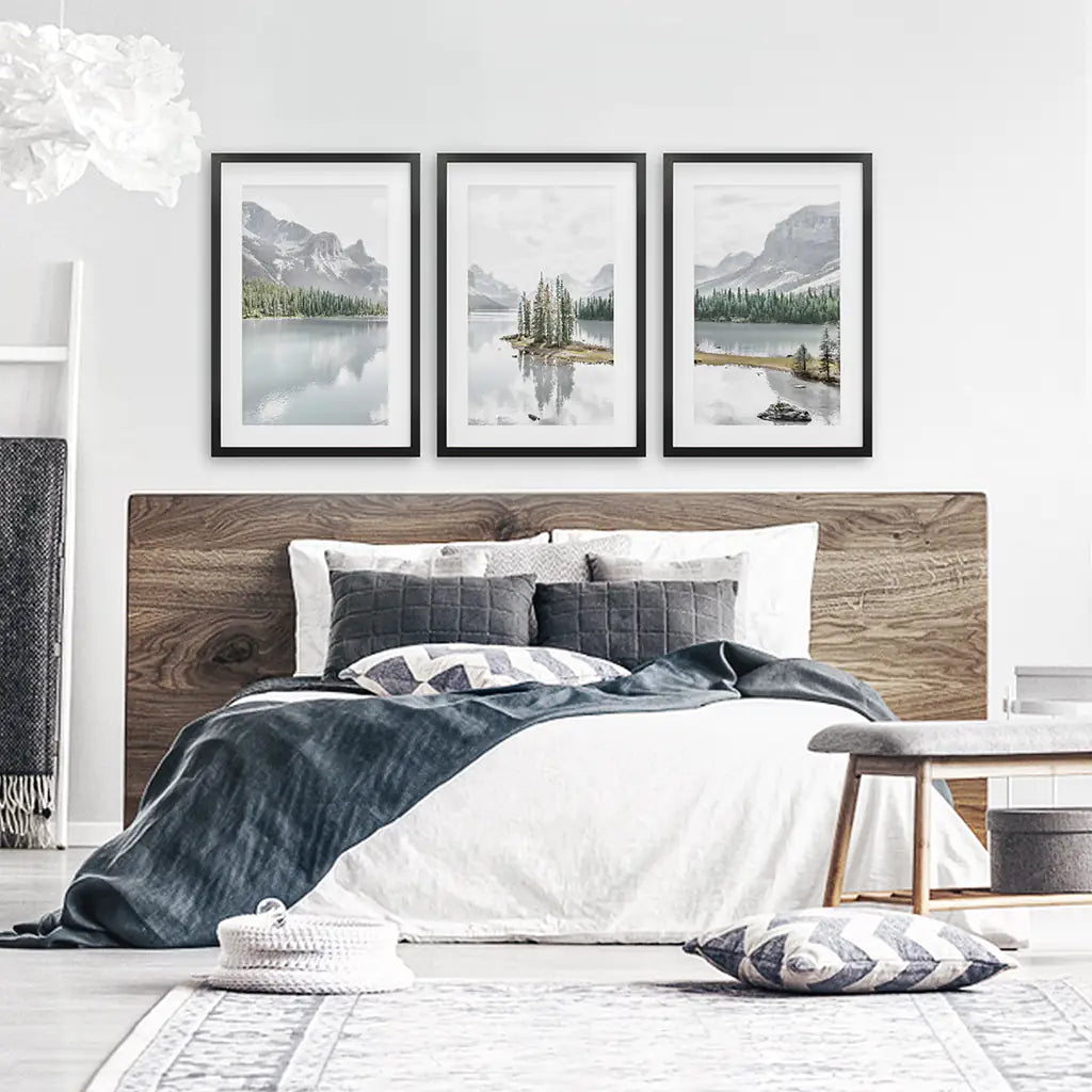 Mountain Lake Wall Art Set of 3 Nature Prints