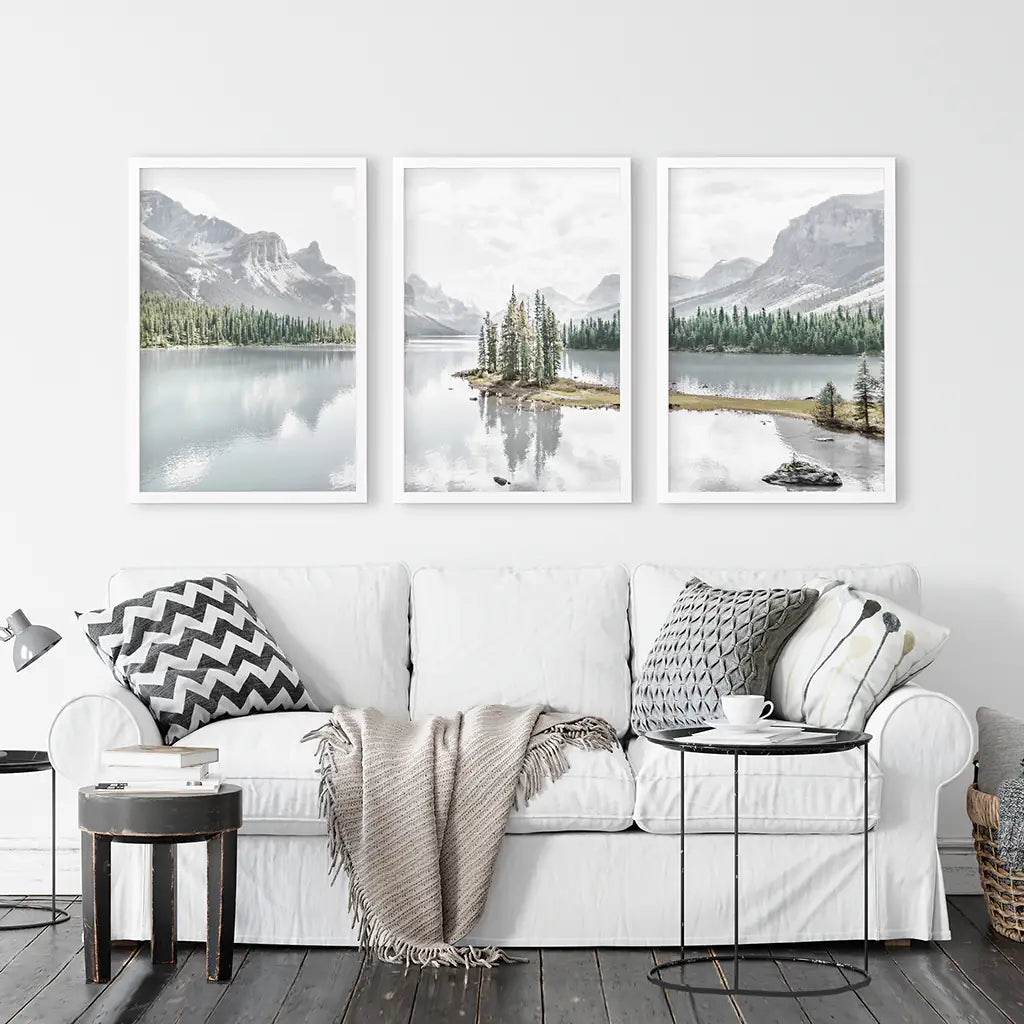 Mountain Lake Wall Art Set of 3 Nature Prints