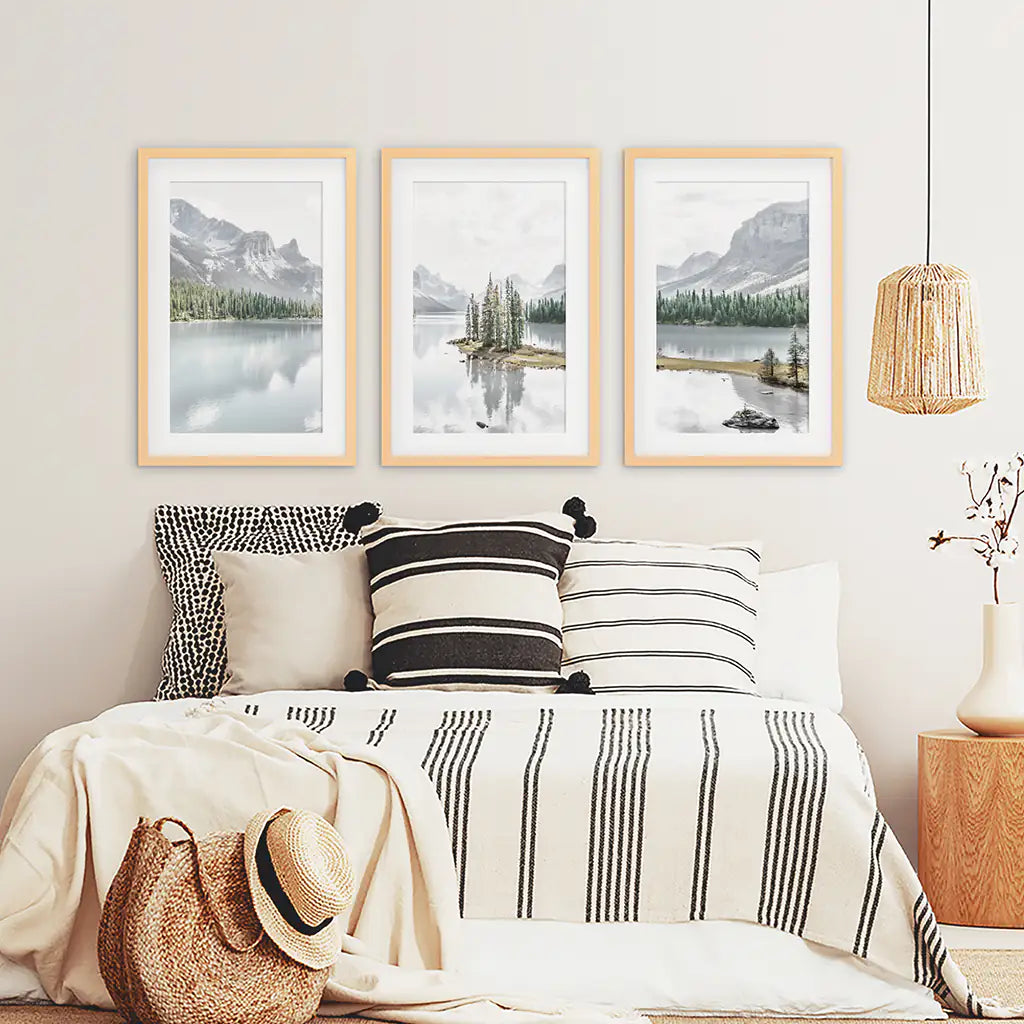 Mountain Lake Wall Art Set of 3 Nature Prints
