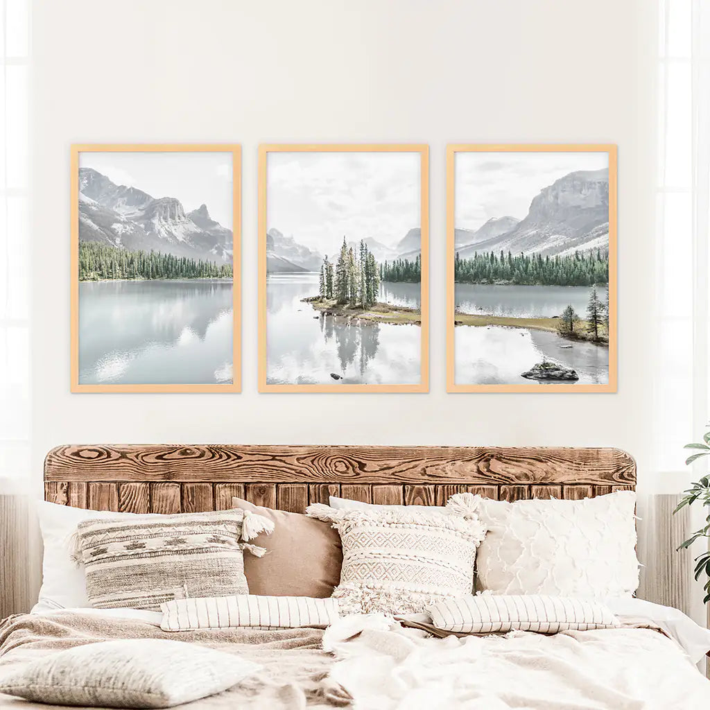 Mountain Lake Wall Art Set of 3 Nature Prints