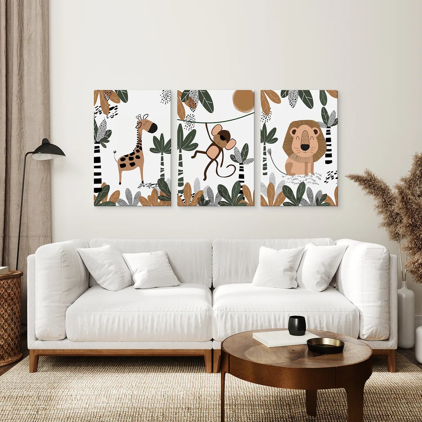 Safari Animals Nursery Wall Art Set of 3 - Giraffe, Monkey, Lion