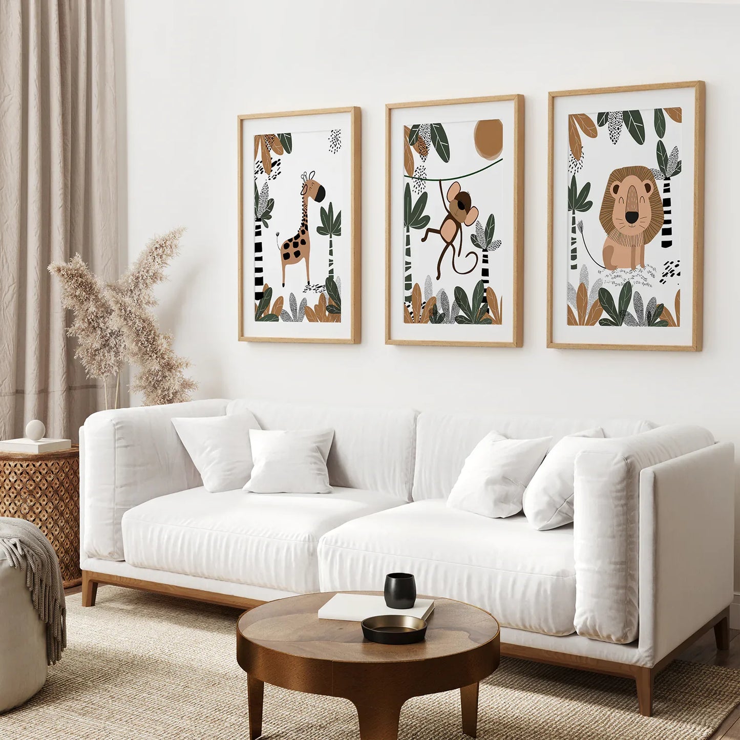 Safari Animals Nursery Wall Art Set of 3 - Giraffe, Monkey, Lion