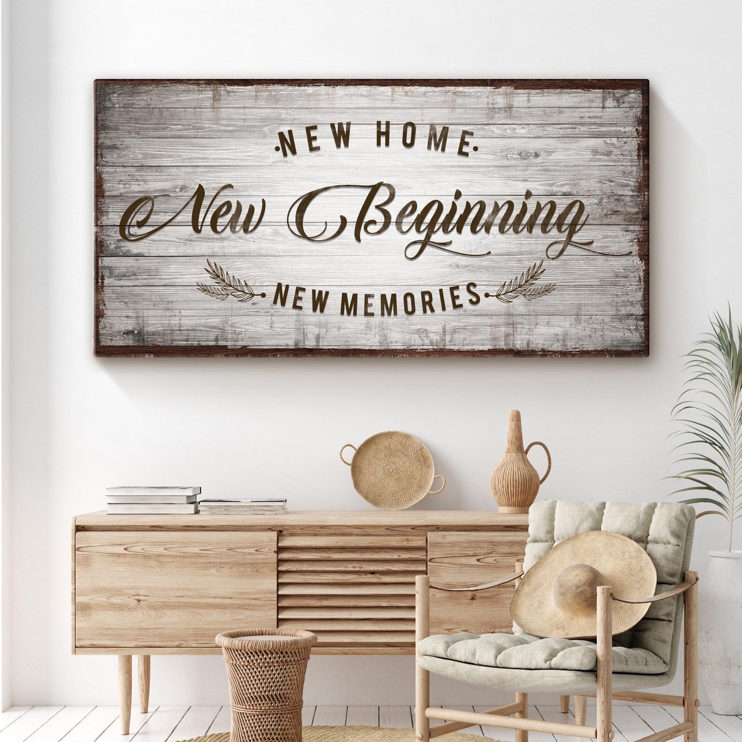 New Home New Beginning housewarming canvas sign wall art