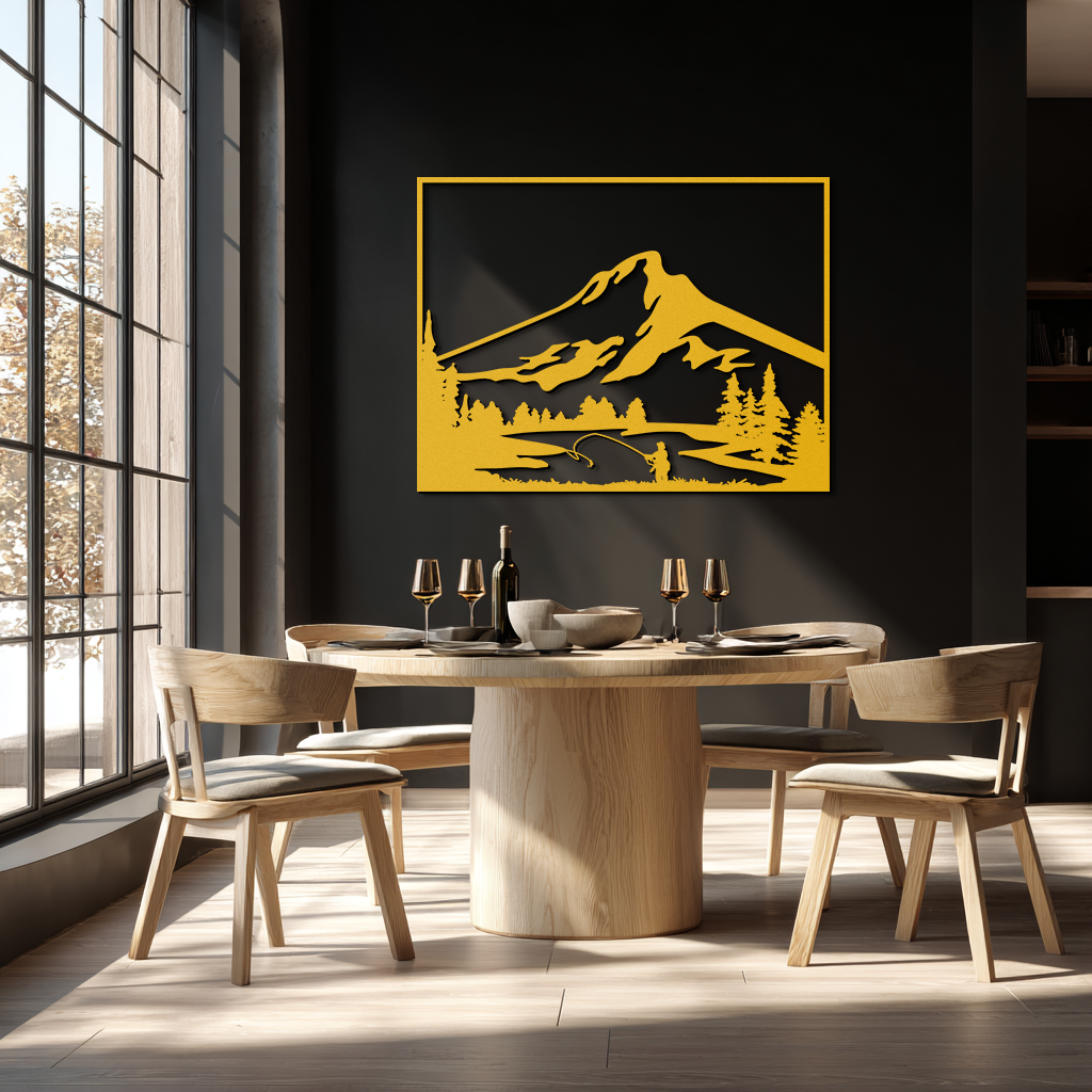 Mountain Fishing Metal Wall Art