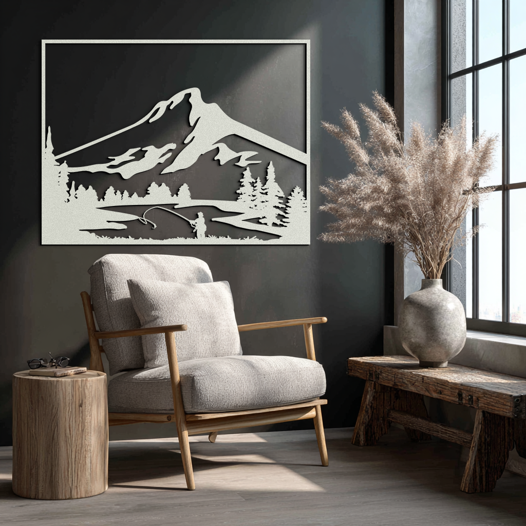 Mountain Fishing Metal Wall Art