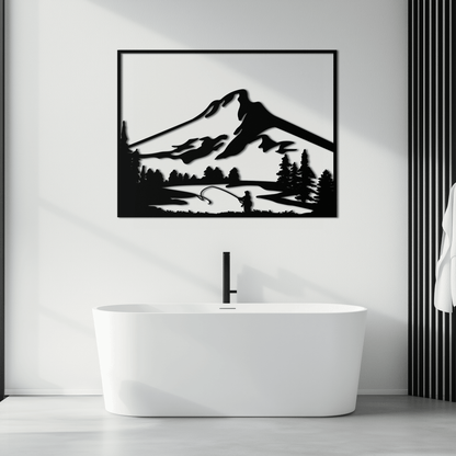 Mountain Fishing Metal Wall Art