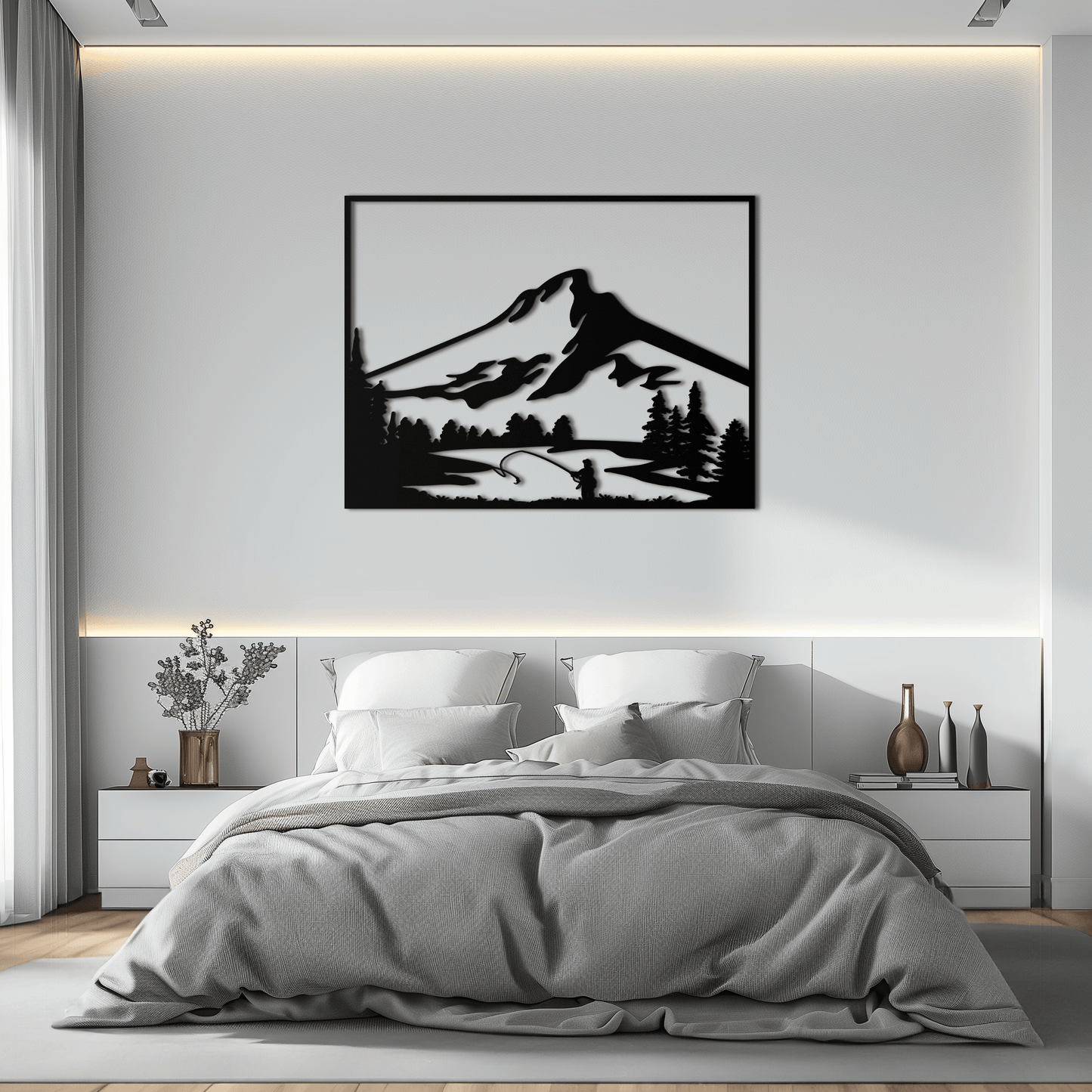 Mountain Fishing Metal Wall Art