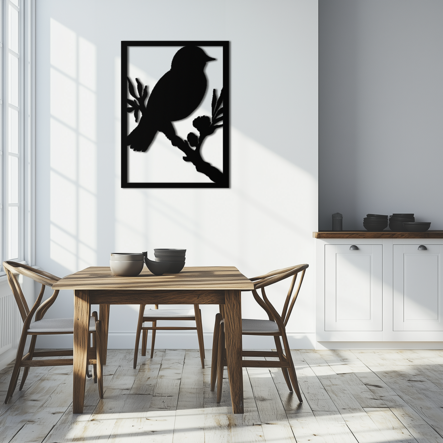 Bird on Branch Metal Wall Art - Modern Steel Decor