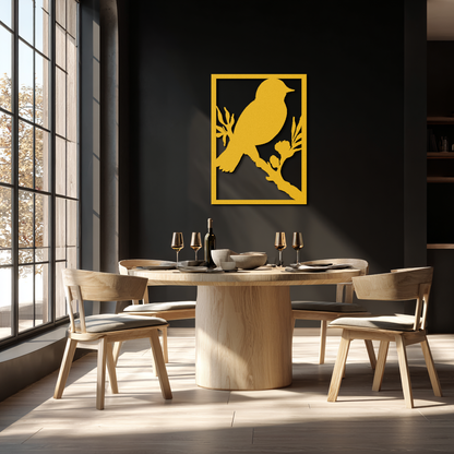 Bird on Branch Metal Wall Art - Modern Steel Decor
