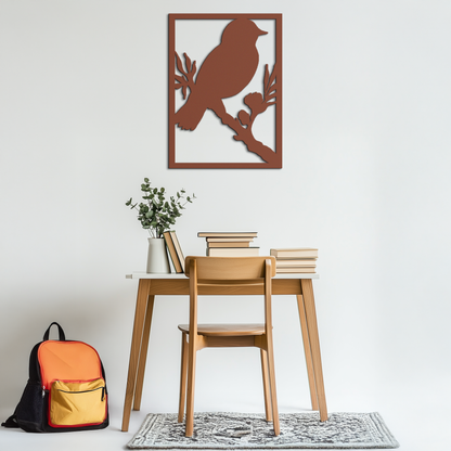 Bird on Branch Metal Wall Art - Modern Steel Decor