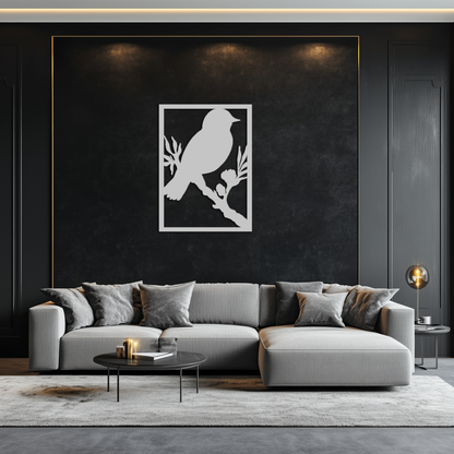 Bird on Branch Metal Wall Art - Modern Steel Decor