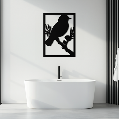 Bird on Branch Metal Wall Art - Modern Steel Decor