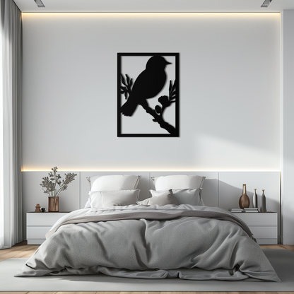 Bird on Branch Metal Wall Art - Modern Steel Decor