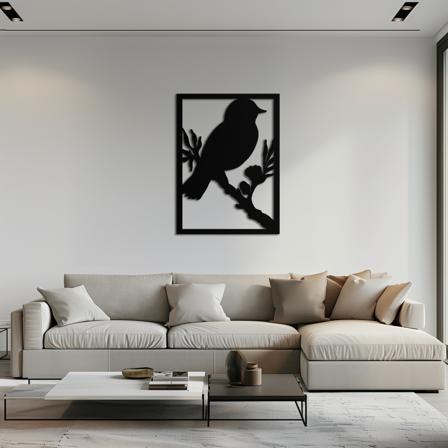 Bird on Branch Metal Wall Art - Modern Steel Decor