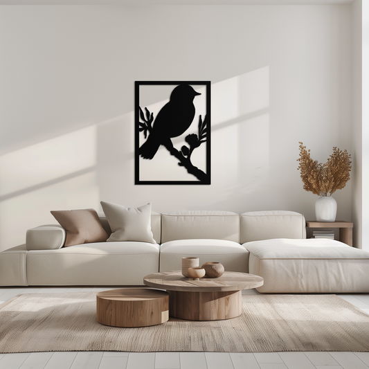 Bird on Branch Metal Wall Art - Modern Steel Decor