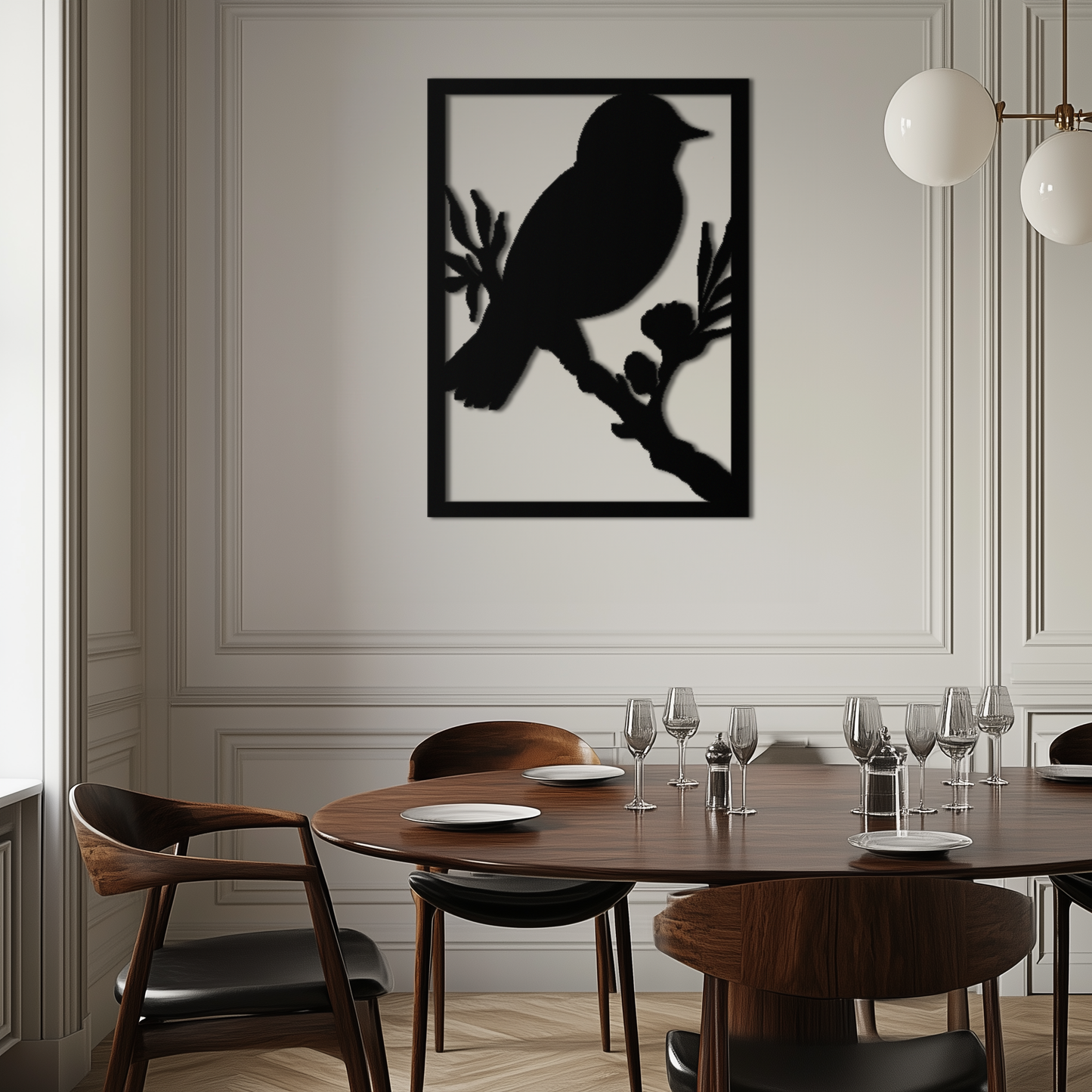 Bird on Branch Metal Wall Art - Modern Steel Decor