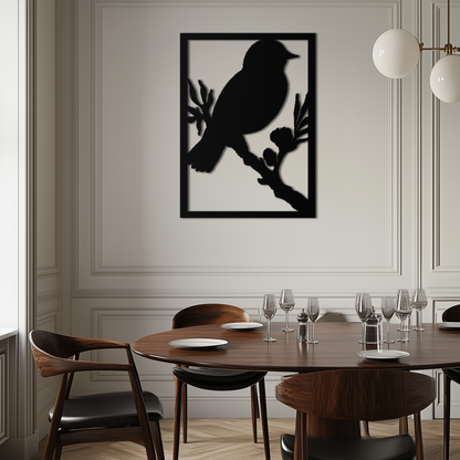 Bird on Branch Metal Wall Art - Modern Steel Decor