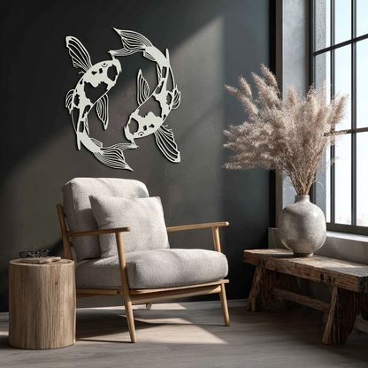 Koi Fish Yin Yang Metal Wall Art