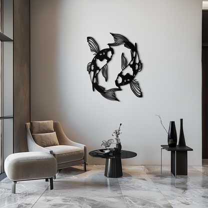 Koi fish yin yang metal wall art in cut steel