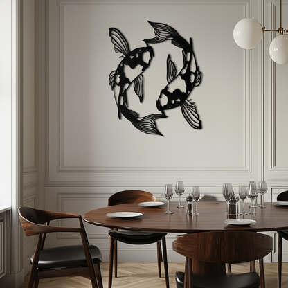 Koi Fish Yin Yang Metal Wall Art