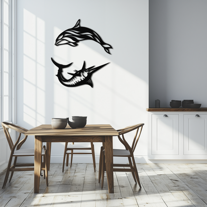 Dolphin and Marlin Metal Wall Art - Coastal Ocean Decor