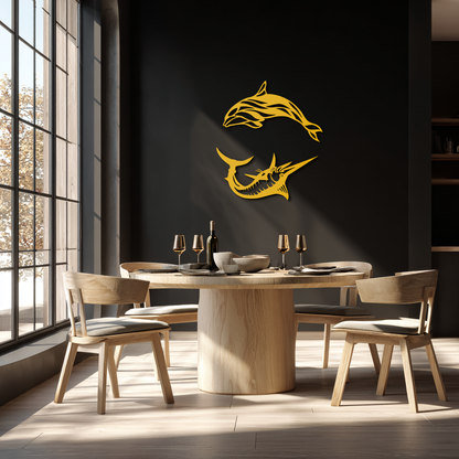 Dolphin and Marlin Metal Wall Art - Coastal Ocean Decor
