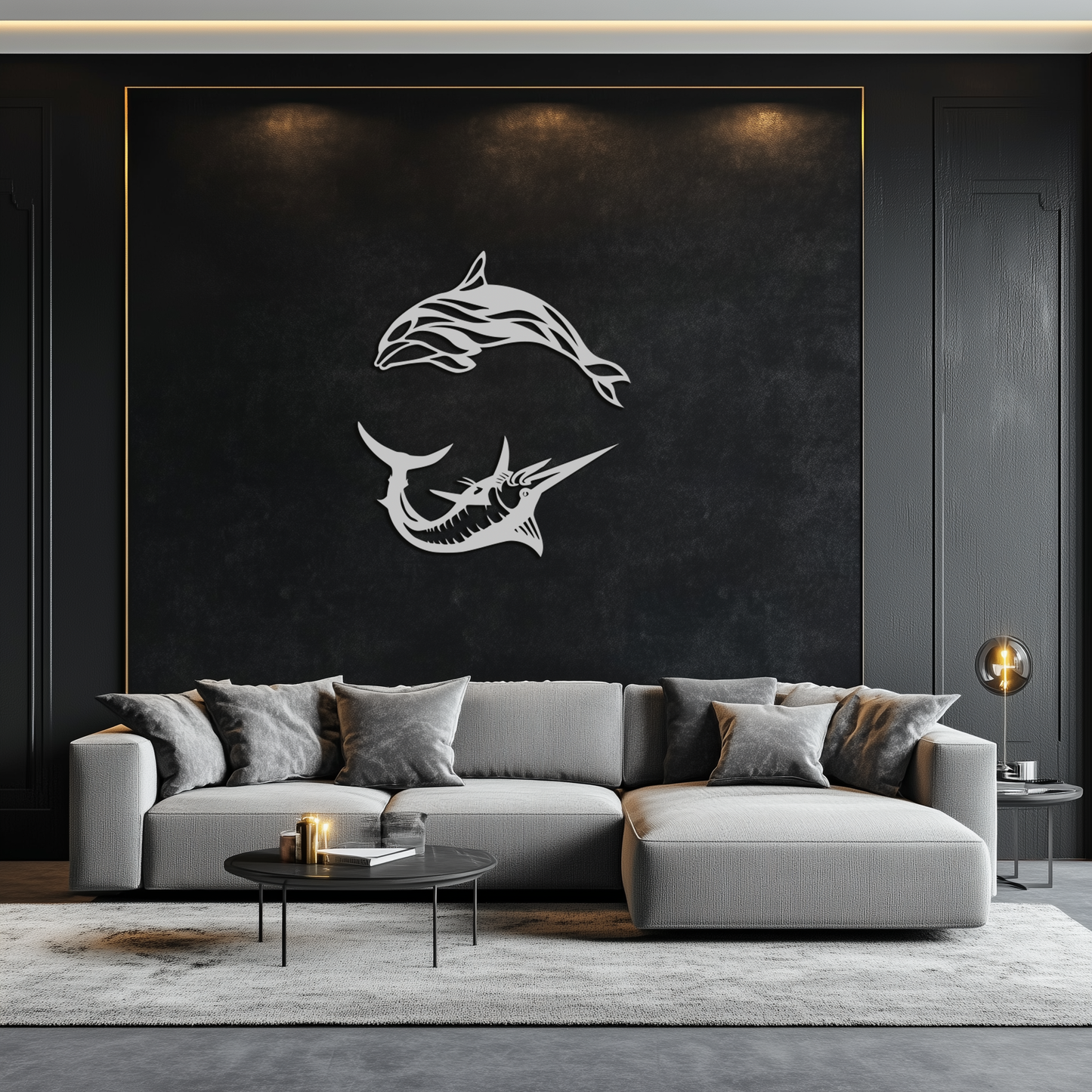 Dolphin and Marlin Metal Wall Art - Coastal Ocean Decor