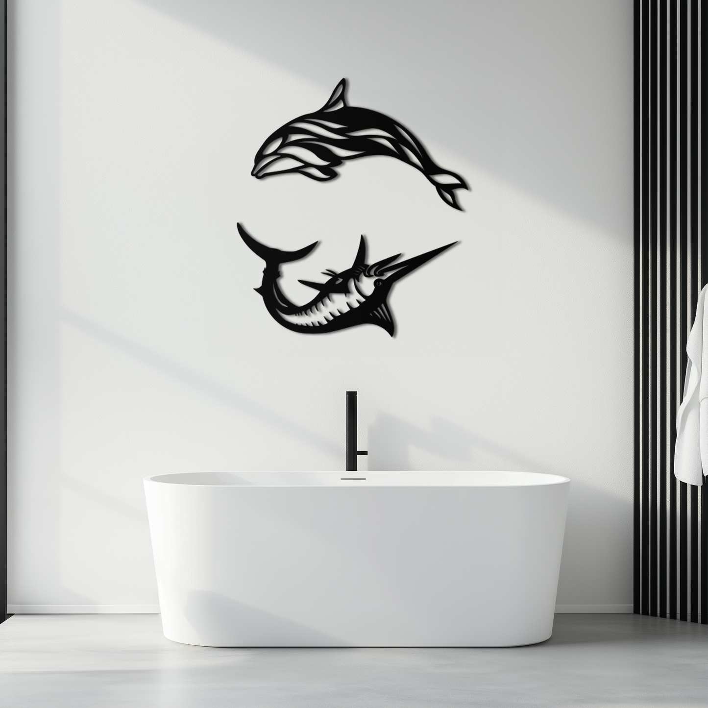 Dolphin and Marlin Metal Wall Art - Coastal Ocean Decor